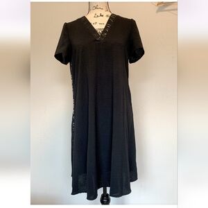 DKNY Black V-Neck Dress With Logo
